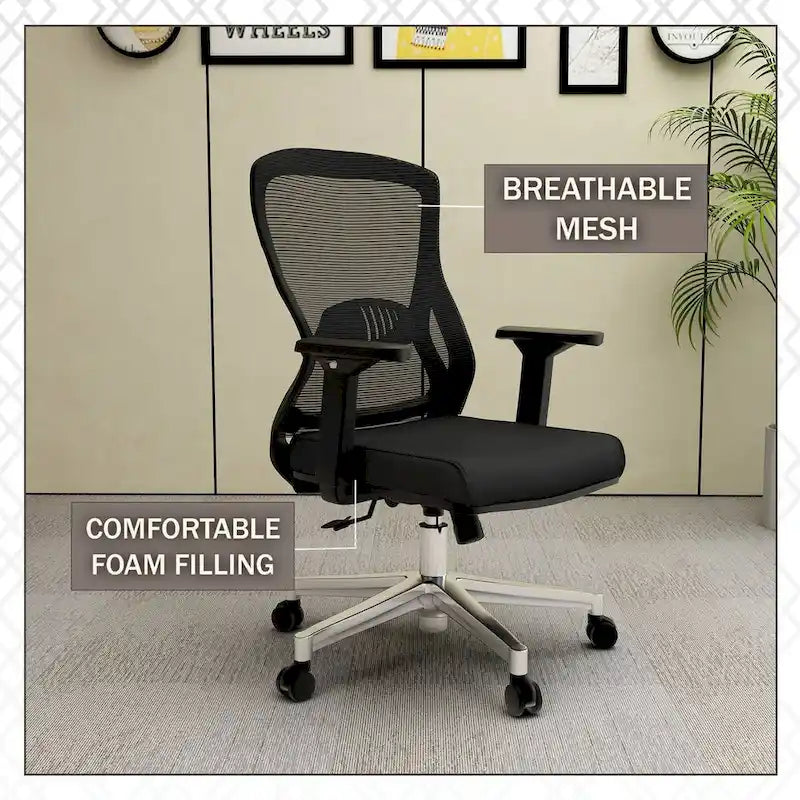 Chaise de bureau en coton avec dossier mi-hauteur en maille