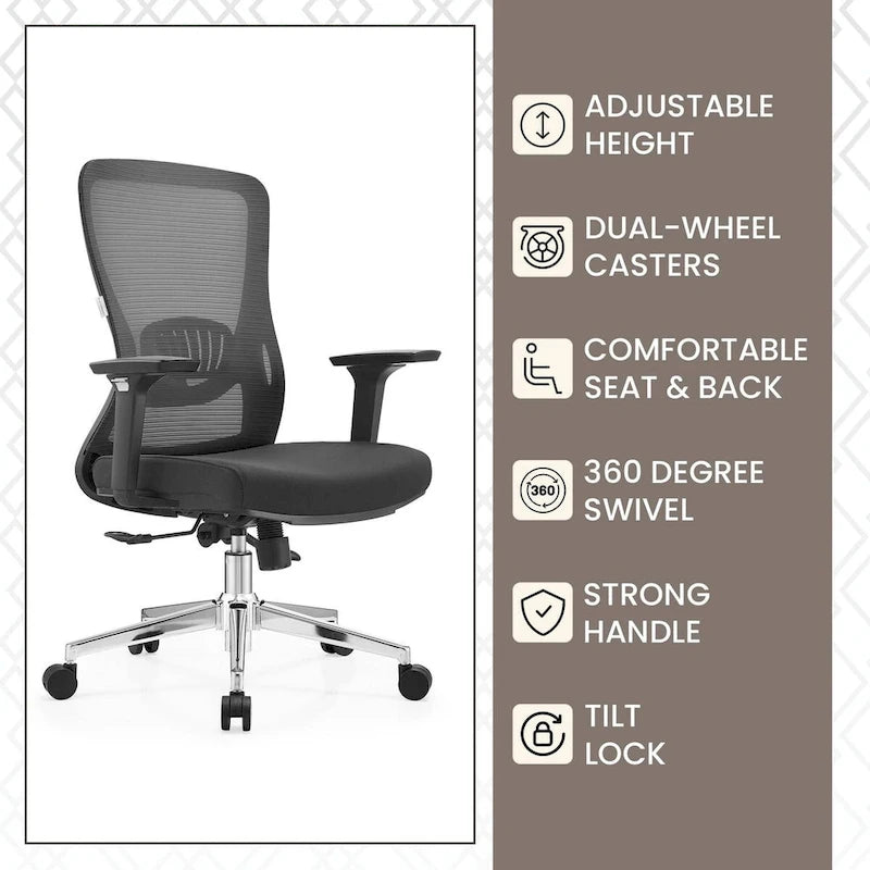 Chaise de bureau en coton avec dossier mi-hauteur en maille