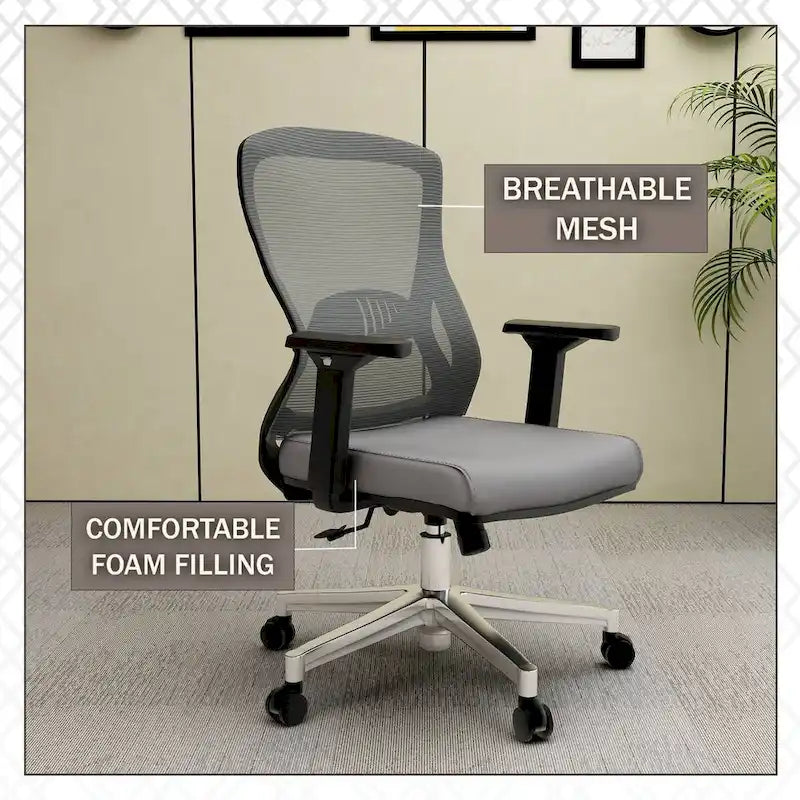 Chaise de bureau en coton avec dossier mi-hauteur en maille