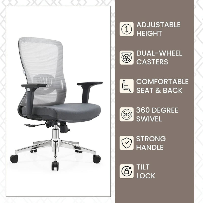 Chaise de bureau en coton avec dossier mi-hauteur en maille