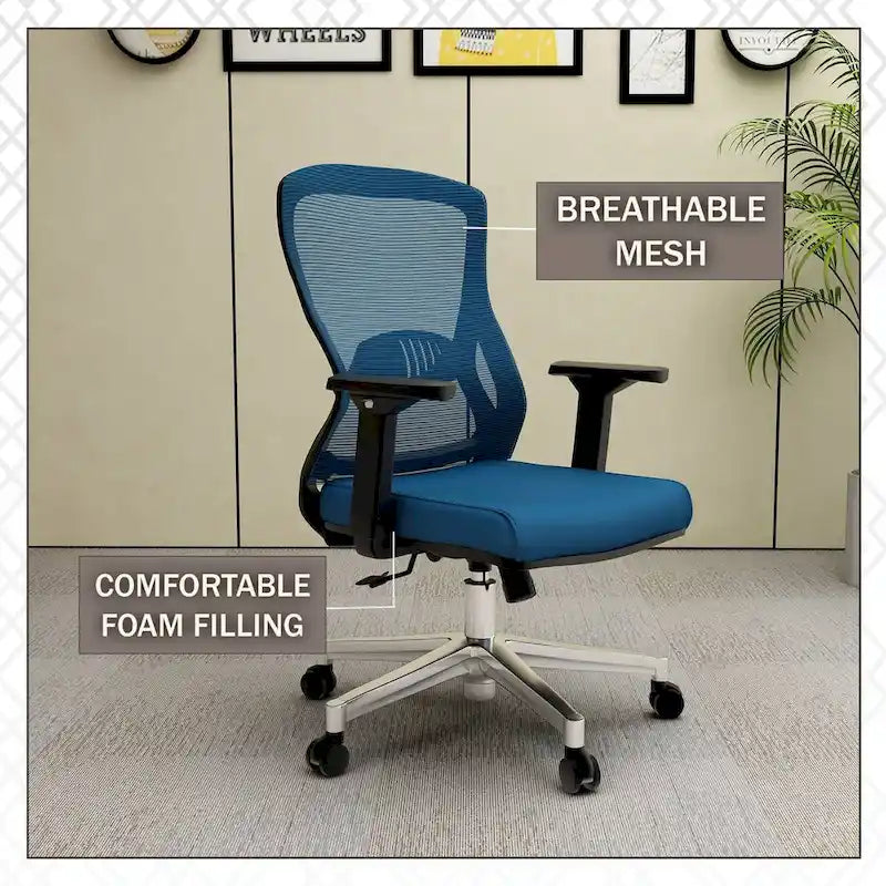 Chaise de bureau en coton avec dossier mi-hauteur en maille