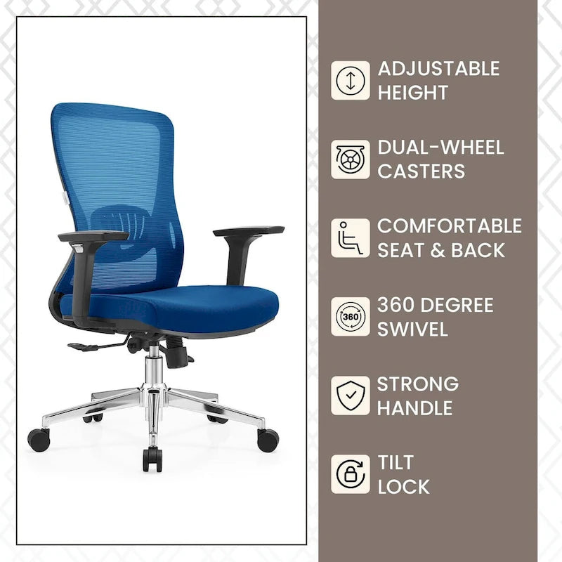 Chaise de bureau en coton avec dossier mi-hauteur en maille