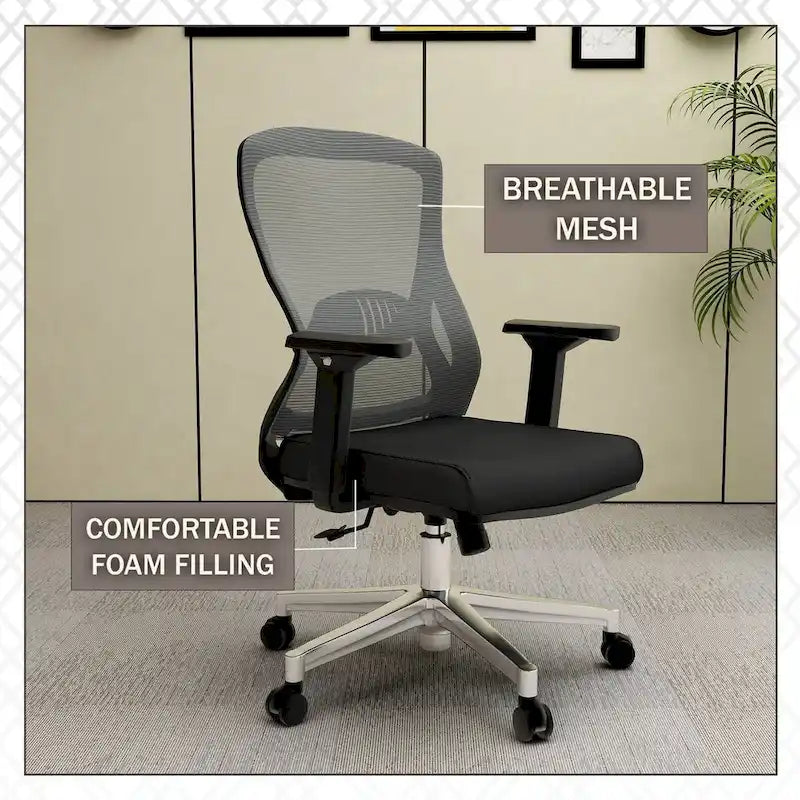 Chaise de bureau en coton avec dossier mi-hauteur en maille