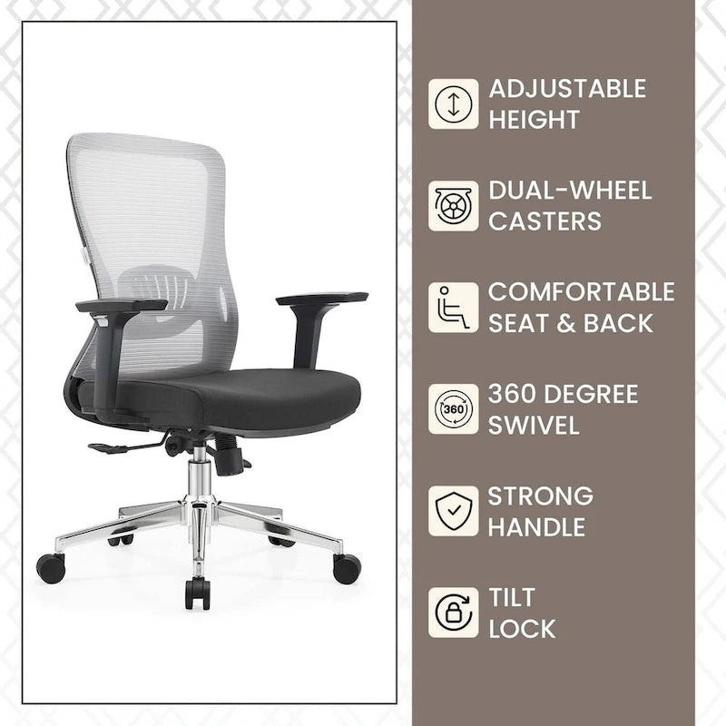 Chaise de bureau en coton avec dossier mi-hauteur en maille